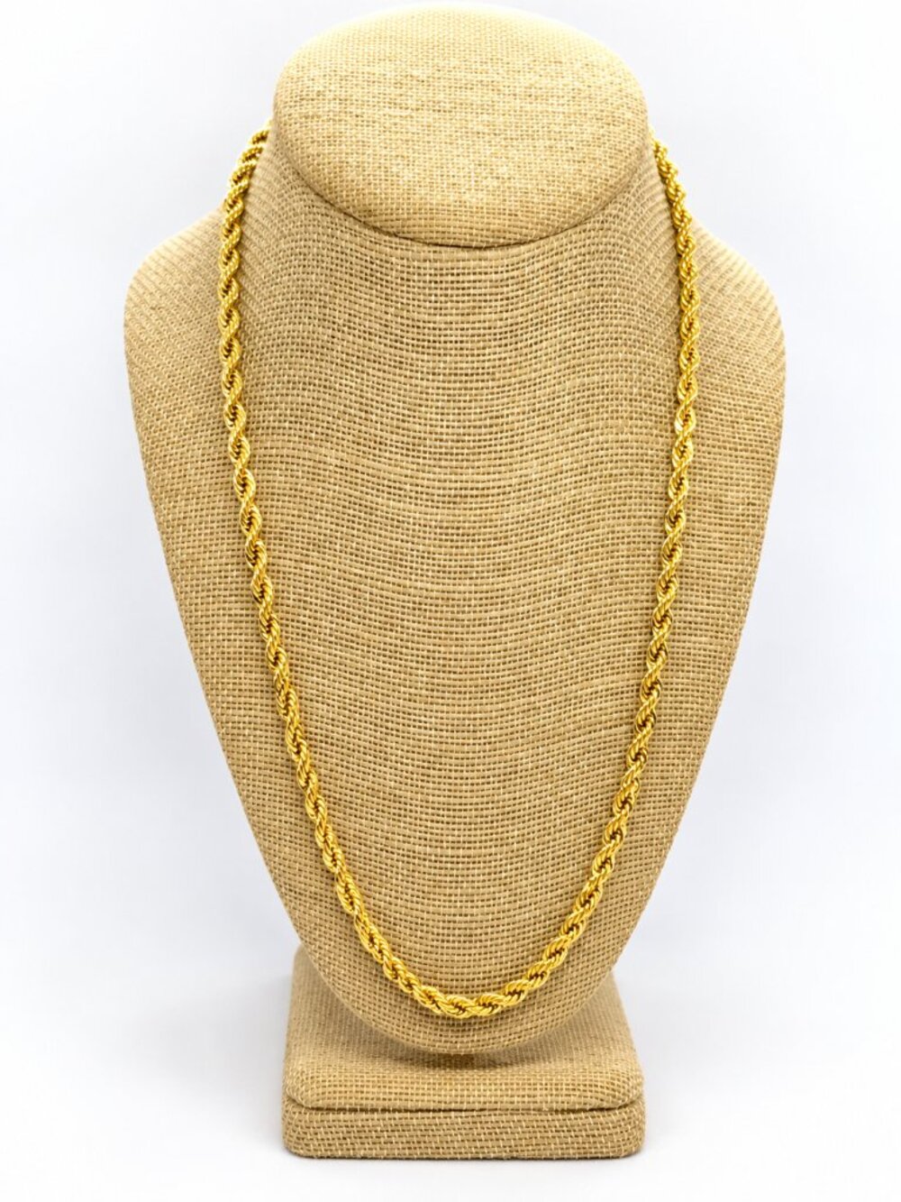 VINTAGE GOLD TONE NECKLACE Rope Chain Twisted Spring Ring 24"